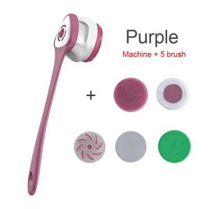 5 in 1 Electric Shower Cleaning Brush Set Rechargeable Long Handle Silicone Back Rubbing Brush for Bath Body Cleaning & Massage2026