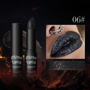 7 Colors Waterproof Diamond Glitter Lipstick Halloween Shiny Pearlescent Nude Red Lipsticks