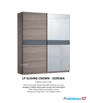 Lemari Pakaian - Wardrobes 2 pintu Sliding CROWN Sorema Grey - SIANTANO