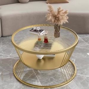Sacesr Tempered Glass Coffee Table Round Living Room Center Tables Modern Luxury Storage Coffee Tables Minimalist End Table Furniture Q3P9R