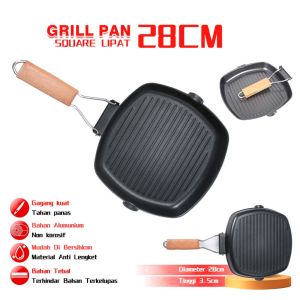 Teflon Grill Panggangan Pegangan Kayu Wajan Square Grill Pan Panggangan Aluminium Hasil Sempurna