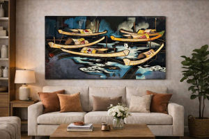 🎨 TRANH SƠN MÀI THỦ CÔNG 60x120CM - "THUYỀN TRÊN SÔNG" - MÓN QUÀ NGHỆ THUẬT TINH TẾ 🎁