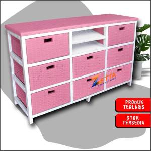 BUFET MEJA TV 43 Inci Rotan Sintetis Rak Lemari Laci 8 Laci Minimalis Serbaguna Modern Estetik Murah