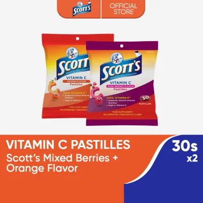 Scotts Pastilles Orange + Mixed Berries 30s [Pack of 2] with 100% Vitamin C