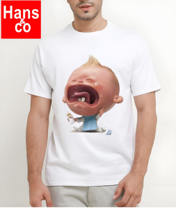 Kaos Pria 3 Dimensi Motif Bayi Nangis Tshirt Oblong Katun 24s H0182 By Hans & Co