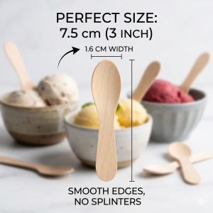 200pcs Wooden Ice Cream Spoons Wrapped Disposable Popsicle Sticks