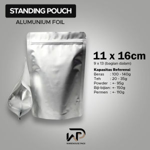 ( 10 Pcs ) Standing Pouch full Aluminium Foil Tebal | Kemasan Kopi Snack | Kemasan Paper Ziplock | Kemasan Makanan Full Alumunium