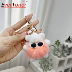 EverToner Lovely Furry Ball Keychain with Sunglasses Personalized Hanging Key Chain for Key Handbag Decor