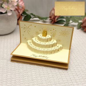SIRENXI 6 khe cắm thẻ Thiệp chúc mừng bánh kem 3D nổi Được chiếu sáng Gấp lại Phong bì đỏ sinh nhật Thiệp Chúc Mừng với Ribbon Phong Bì Tiền May Mắn Tiệc sinh nhật