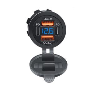 Car USB Charging Socket Outlet Double QC3.0+Double PD Type-C Outlet USB Power Outlet with Voltmeter USB Port for Marine