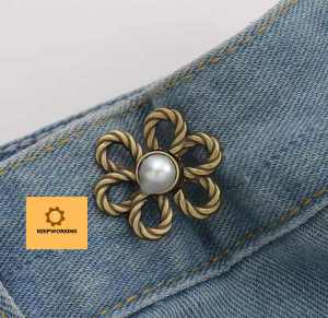 KW flower Brooch Tighten Waist Button for Women Pants Jeans Adjustable Waist Clip