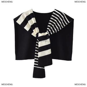 [COD] WEICHENG New Match Black And White Knitted Striped All-Matching Fashion Decoration Website Red Plus-Sized Neck Protection Shoulder Shawl