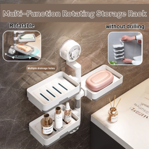Suction Cup Rotating Drain Rack Soap Box Wall Mounted Drain Storage Rack Bathroom Kitchen Storage Shef