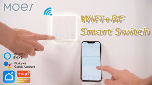 MOES WiFi Push Button Switch Neutral Wire Require ！！！ 2-Way RF433 Wall Panel Transmitter Kit Smart life Tuya App Control Works with Alexa