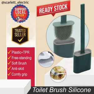 Toilet Brush and Holder Silicone Free Standing Flat Head Bathroom Cleaning Brush Set / Berus Jamban Silikon