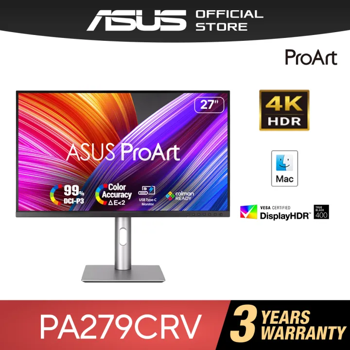 ASUS ProArt Display PA279CRV Professional Monitor – 27-inch, IPS, 4K UHD (3840 x 2160), 99% DCI-P3, 99% Adobe RGB, Color Accuracy ΔE < 2, Calman Verified,