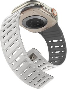 Tasikar Clip Magnetic Bands Compatible with Watch 49mm 46mm 45mm 44mm 42mm Silicone Waterproof Breathable Loop Strap for iWatch Ultra1/2/3 SE Series 11 10 9 8 7 6 5 4 3 2 1 Beige-Grey