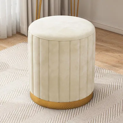 Beige and White Makeup Chair Storage Stool High-Grade Round Plush Chenille Comfortable Hypo-allergenic Design