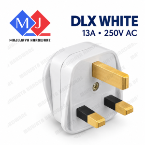 DLX SIRIM 13A 250V AC Fused 3 Pin Plug Top D668 White & Black UK Type Made in Malaysia Kepala Plug Elektrik Replacement