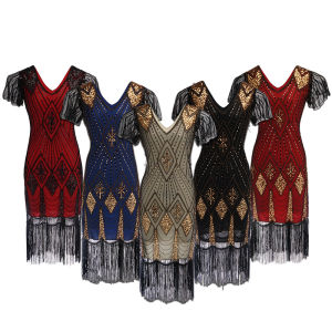 EsHi Robe Femme Roaring 1920s Flapper Dress Gatsby Party Charleston Sequined Cocktail Weeding Beaded Tassel Dresses Banquet Dresses