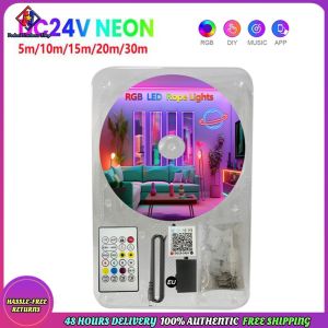 Vodool RGB LED Rope Light IP67 Waterproof Flexible Neon Strip Light Bluetooth-compatible Music Sync Neon Rope Light Remote/APP Control for Party Favors