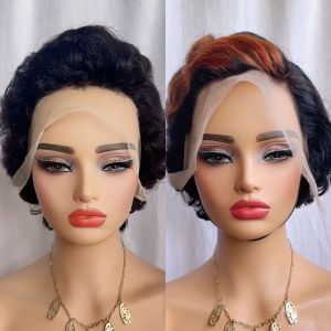 BAIXL Human Hair Pixie Cut Wigs Lace Front 13x4 Short Curly Hair Natural 6 Inch Water Wave Bob Wig for Women