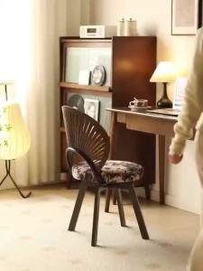 Solid Wood Home Computer Chair Bedroom Dressing Makeup Chair 360-degree Rotating Living Room Dining Chair With Backrest