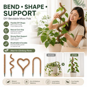 30-160cm Bendable Coco Coir Moss Pole Flexible Climbing Pole Free Shape Plant Training Stake Plant Support Extension