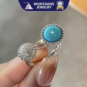 Montagne Jewelry 18K Pure White Gold Ring Diamond Inset Vintage Design Fine Jewellery Natural Blue Turquoise Ring