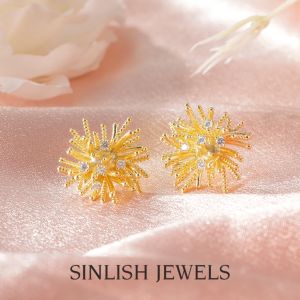 SINLISH Fireworks Earrings Korean Trendy Style 14K Gold Vermeil on 925 Silver Premium Jewelry (one pair)