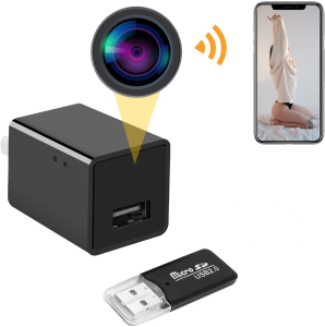 ZZOOI Spy Camera Charger - Mini Spy Camera HD 1080p Wireless WiFi Hidden Camera - with Motion Detection - Remote App Control - Full HD Small USB Charger Camera (with 32GB High-Speed Memory Card)