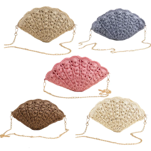 Women Crochet Shoulder Bag Handmade Straw Woven Beach Crossbody Handbag Satchel Purse for Summer