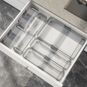 BELLETEN Adjustable Expandable Drawer Organizer Plastic Transparent Divider Box  Divided Drawer Tray