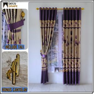 Gorden Poni Pintu Mewah Tinggi 230 cm Kain Blackout Tebal Tidak Terawang Motif Bunga Tulip