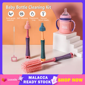 3Pcs/Set Silicone Bottle Brush Baby Pacifier Cup Nipple Straw Rotating Cleaning Brush 360 Degree Handheld Soft Silicone Cleaning Brushes Se