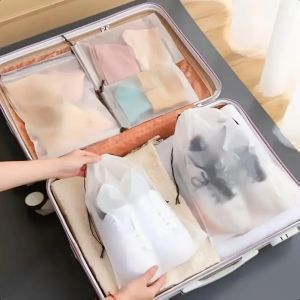 LITUILI 30 pcs Heavy-Duty Storage Shoe Bag Double Drawstring Design Large Size Drawstring Storage Bag Transparent Dustproof Storage Bag For Luggage