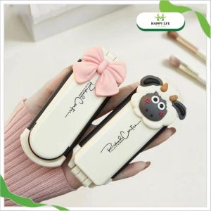 Gương lược gấp gọn lược kèm gương lược chải tóc có gương gương lược mini đầu cừu nơ hồng đáng yêu - Natural Beauty