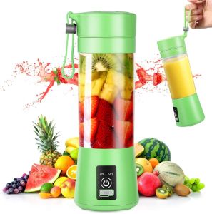 PORTABLE BLENDER PERSONAL MIXER FRUIT RECHARGEABLE USB MINI BLENDER FOR SMOOTHIE FRUIT JUICE MILK SHAKE PERSONAL BOTTLE BLENDER FOR HOME KITCHEN OFFICE TRAVEL GYM PICNIC (GREEN AND PINK)