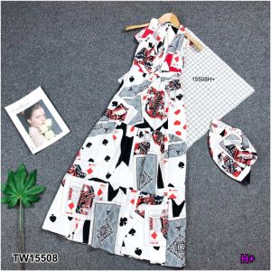 P15508 แม็กซี่เดรสคล้องคอลายไพ่