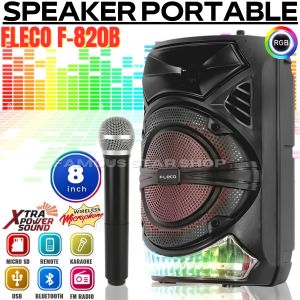 Speaker Bluetooth Fleco F 820 B 8 Inch [ Free Mic Wireless + Remote + Charger Usb ] | Speaker Karaoke Full Bass Salon Aktif Extra Power Full Bass Ukuran Besar F-820B Suara Keras Dan Jernih + Bass Yang Menggelegar + Gratis Mic