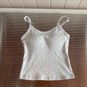 LNR Shop Tanktop Bra dengan Pad / Cup Busa Tali Kecil Renda dan Pita Bahan Cotton Adem Halus Lembut Atasan Wanita Tanpa Lengan Ketek Square Neck Crop Top Polos Tengtop Tank Top Rib Kamisol Camisol Dalaman Jas Jaket Outer Vest Rompi Manset 030