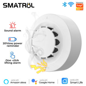SMATRUL Tuya เครื่องตรวจจับสัญญาณเตือนควันอัจฉริยะเครื่องป้องกันควันไฟ90db บ้านผสมสัญญาณเตือนไฟไหม้ควบคุมด้วยแอปพลิเคชั่นรีโมทติดตามโถงทางเดินระบบนิรภัยในบ้านนักดับเพลิง