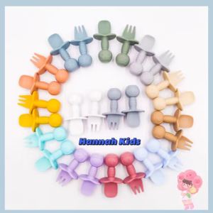 2pcs Baby Training Learning Fork Spoon Set Silicone Baby Feeding Spoon And Fork Set Food Grade Self Weaning Utensils