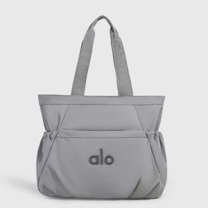 ALO Women Large Capacity Nylon Tote Bag Side Pleat Design Multi‑pocket Soft Handbag Durable Shoulder Bag For Office Work Travel Daily Use