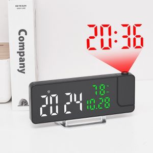 OKONOK 180 ° Sự xoay chuyển Đồng hồ báo thức chiếu hình kỹ thuật số Cấp nguồn qua USB Nhiệt độ Độ ẩm Ngày tháng Đồng hồ để bàn Đa chức năng Tạm dừng Đồng hồ LED gương cho phòng ngủ
