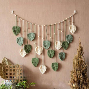 120x75cm Bohemian Wall Hanging Leaves Tassels Tapestry Panel Macrame Green Leaf Chic Home Decor Ornaments bedroom Christmas Gift2026