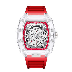 Mens watch personalized barrel-shaped quartz watch fashionable transparent mens watch waterproof wristwatch watch