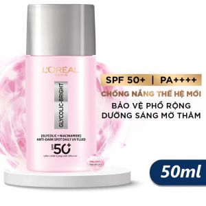 Sữa Chống Nắng Nâng Tone Loreal Paris Glycolic Bright SPF50+ PA++++ Lightweight Anti-Dark Spot Daily UV Fluid Sáng Da Mờ Thâm Cản UV Phổ Rộng
