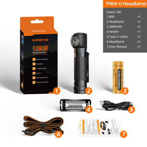 SUPERFIRE Multifunctional Flashlight Rechargeable Head Light LED Super Bright Headlamp Portable Work Light Emergency Waterproof Camping Hiking Cycling TH04