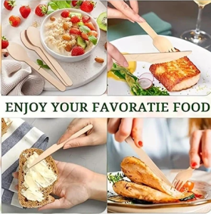 100pcs Bamboo Wooden Spoon And Fork And Knife Eco-Friendly Disposable Cutlery Set 14cm/16cm